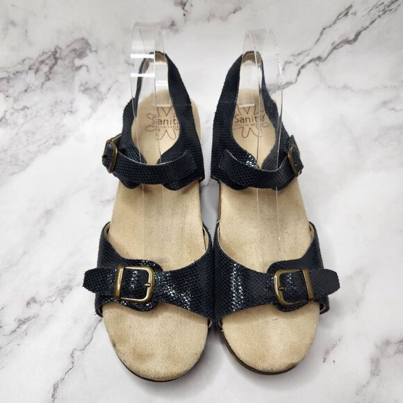 Sanita Daisy Davia Suede Leather Platform Sandals Black Blue Women's 9.5 (41) - Picture 3 of 9